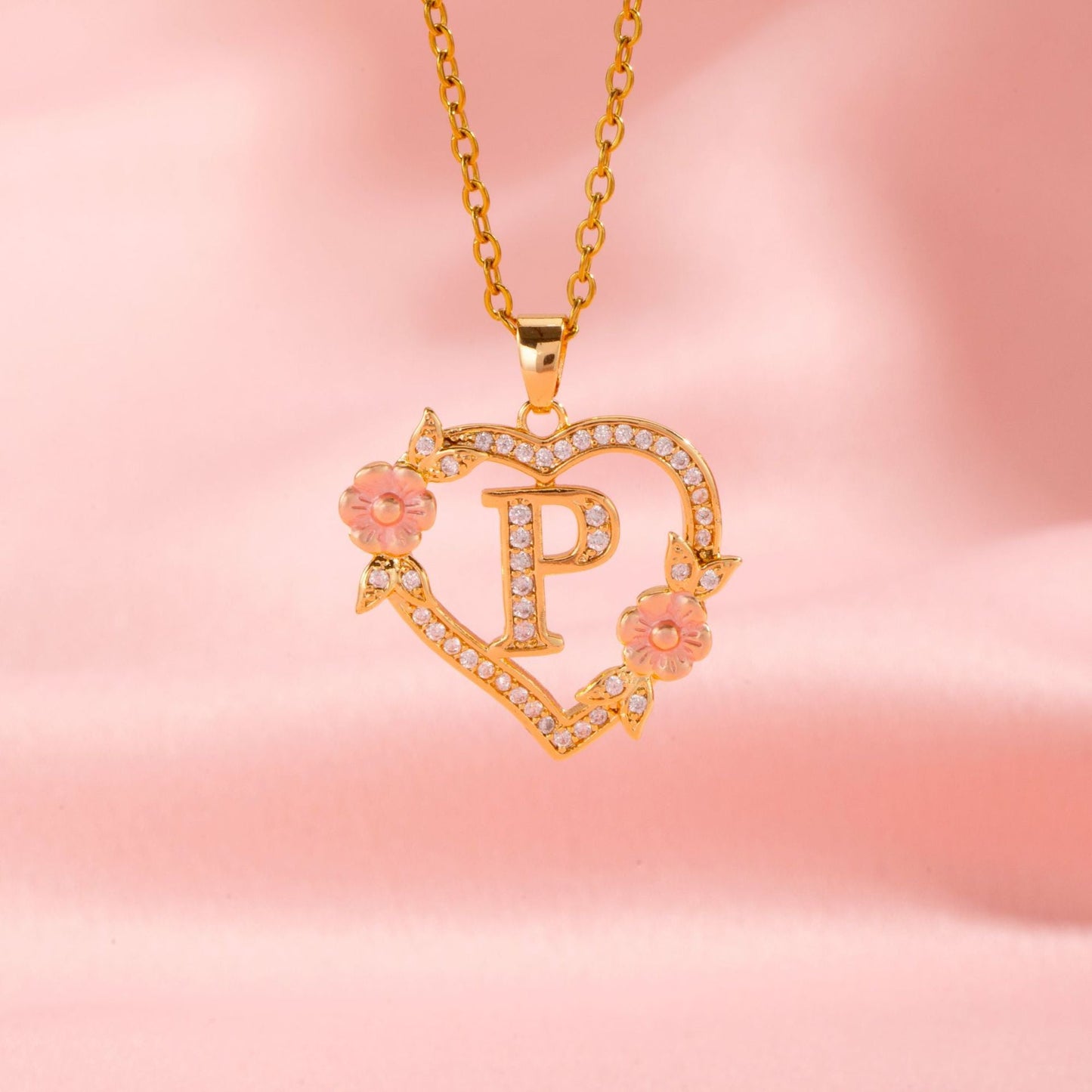 Collier Initiales Breloque Florale | Or