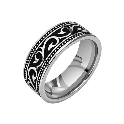 Bague Anneau Motif Noir | Or Blanc