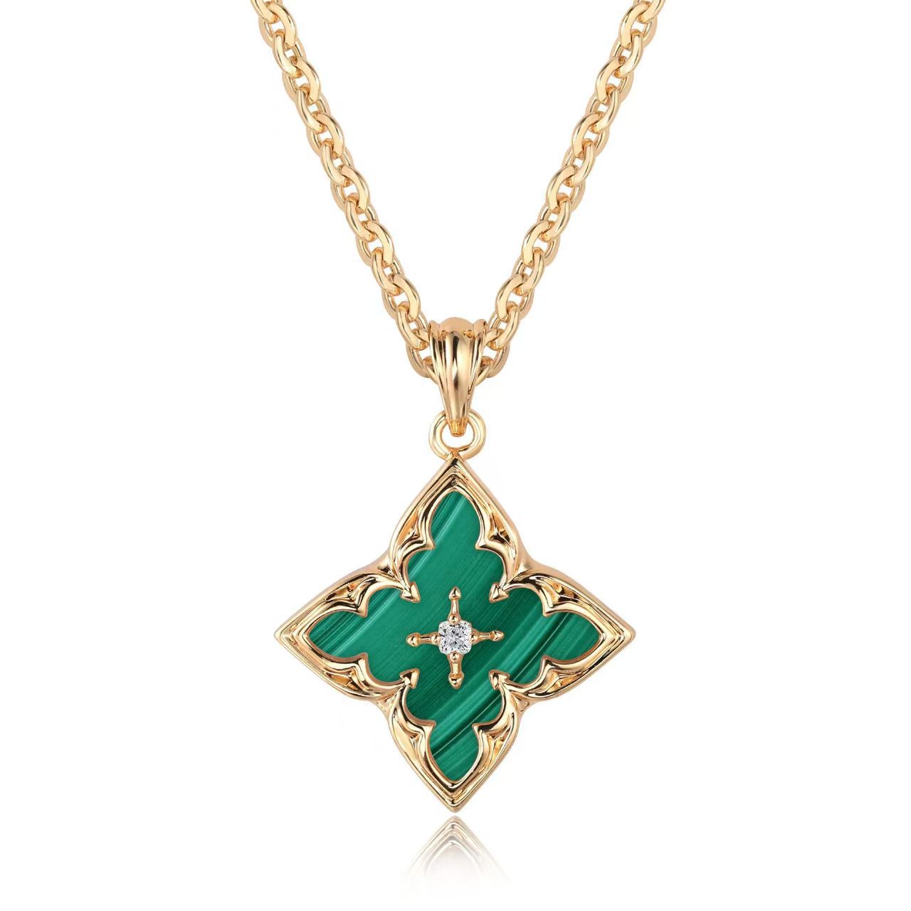Collier Pendentif Trèfle Bleu | Or