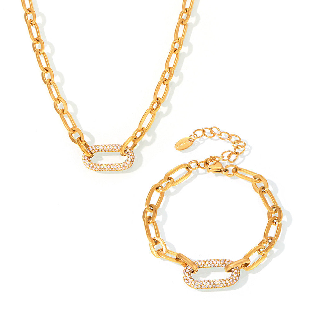 Parure Bijoux Maille Épaisse Pavée | Or