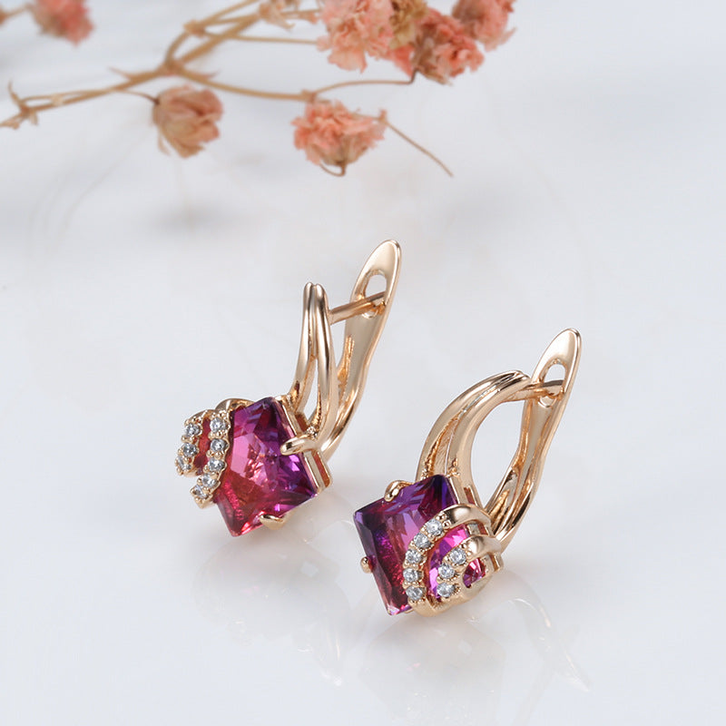 Boucles d'Oreilles Cristal Carré Cramoisi | Or Rose