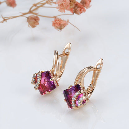 Boucles d'Oreilles Cristal Carré Cramoisi | Or Rose