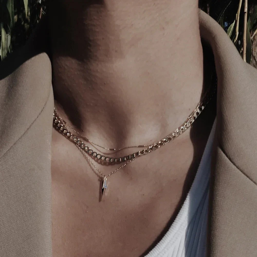 Collier Chaîne Gourmette Plate | Or Blanc