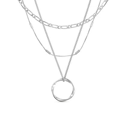 Collier Triple Rang Cercle Ouvert | Or Blanc
