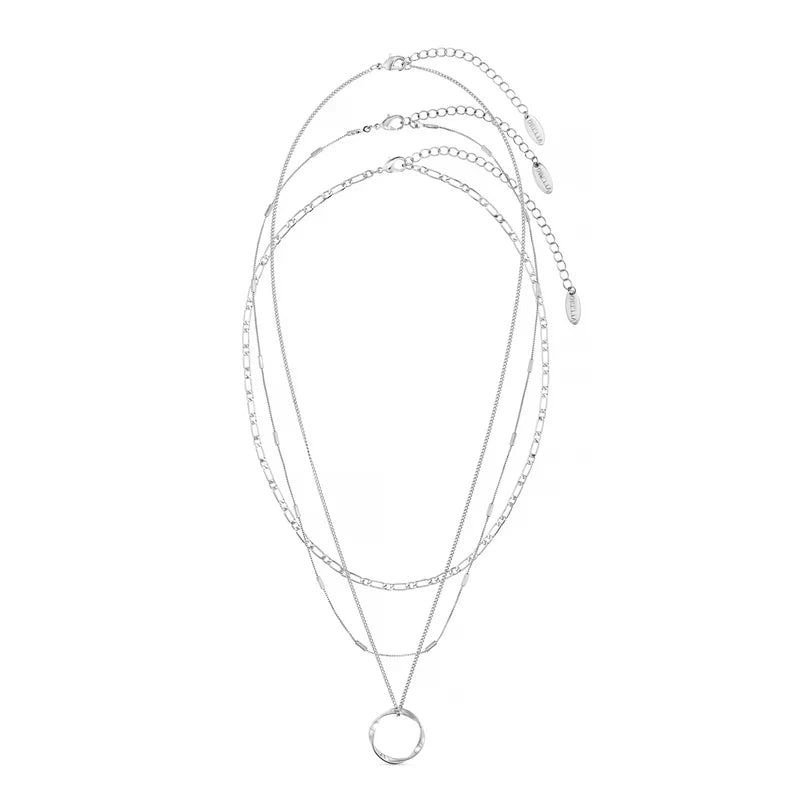 Collier Triple Rang Cercle Ouvert | Or Blanc