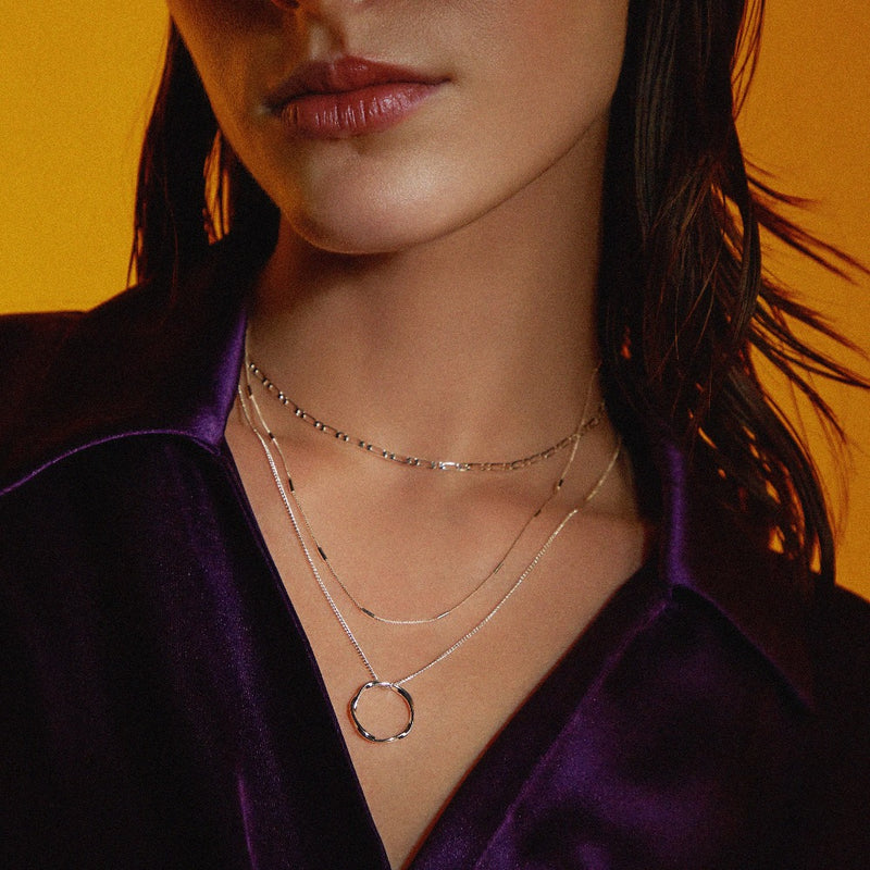 Collier Triple Rang Cercle Ouvert | Or Blanc
