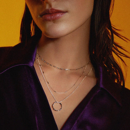 Collier Triple Rang Cercle Ouvert | Or Blanc