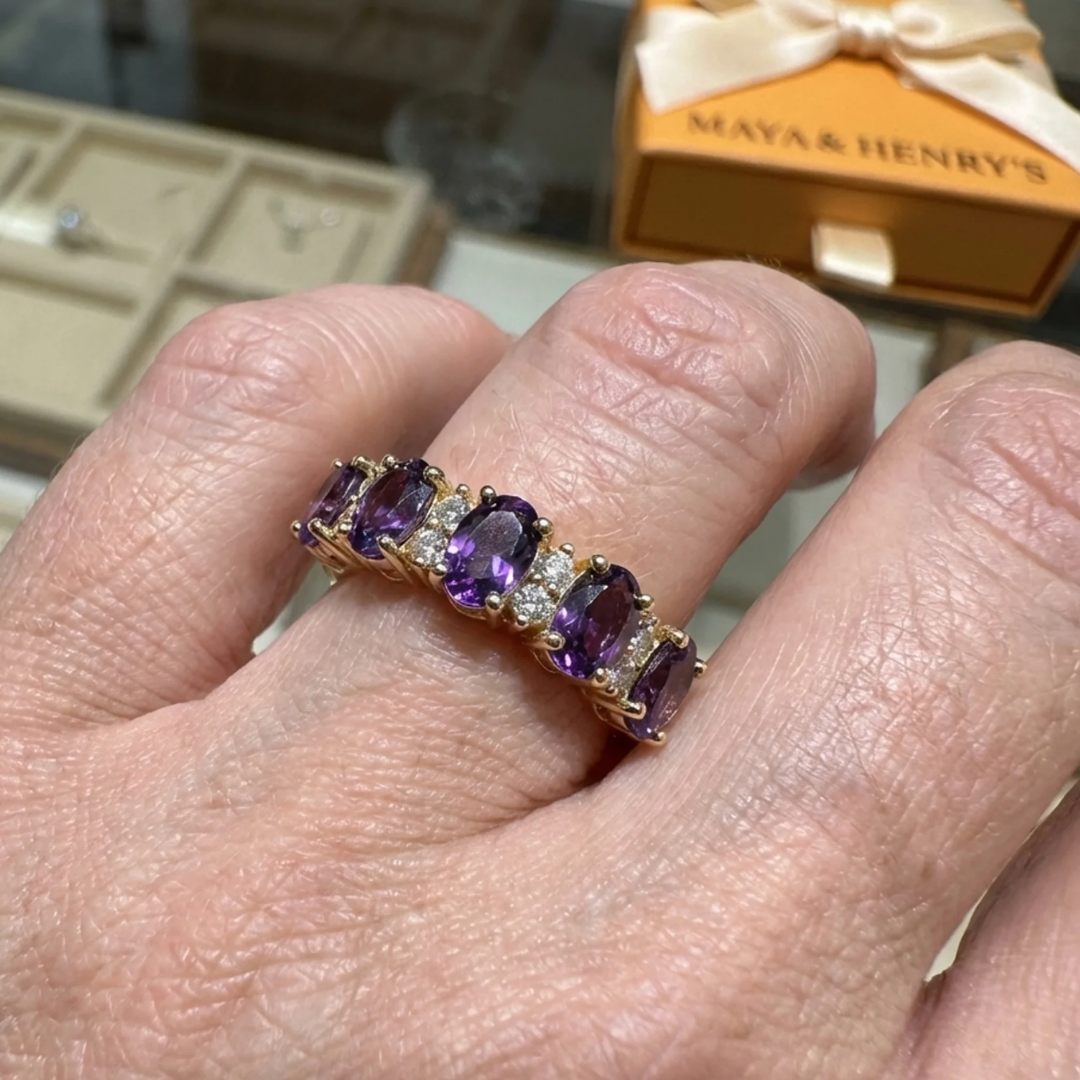 Bague Crête Violet Orlina | Or Rose