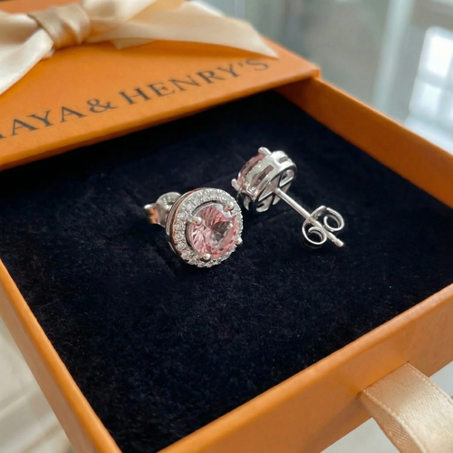 Boucles d'Oreilles Clou Ronde Pavée Rose | Or Blanc