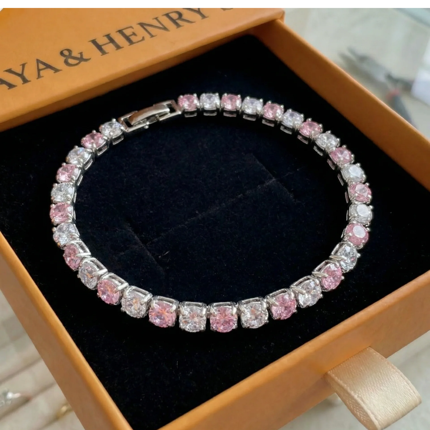 Bracelet Tennis Duo Saphir Rose | Or Blanc
