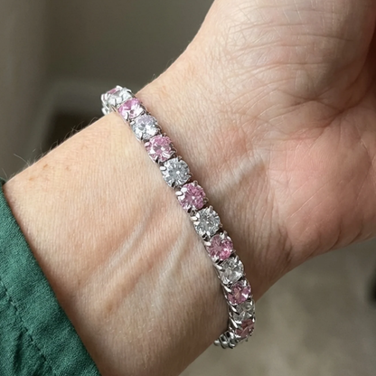 Bracelet Tennis Duo Saphir Rose | Or Blanc