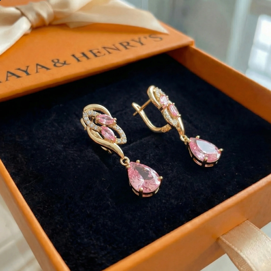 Boucles d'Oreilles Pendantes Saphir Rose Scintillant | Or
