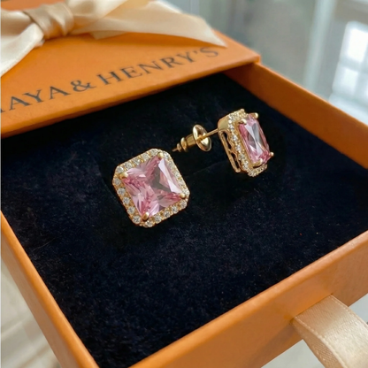 Boucles d'Oreilles Clou Saphir Rose Pavé | Or