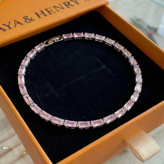 Bracelet Tennis Prisme Saphir Rose | Or Blanc