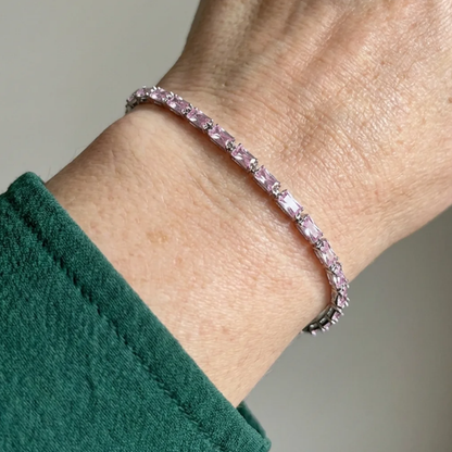 Bracelet Tennis Prisme Saphir Rose | Or Blanc