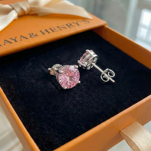 Boucles d'Oreilles Clou Saphir Rose Rond | Or Blanc