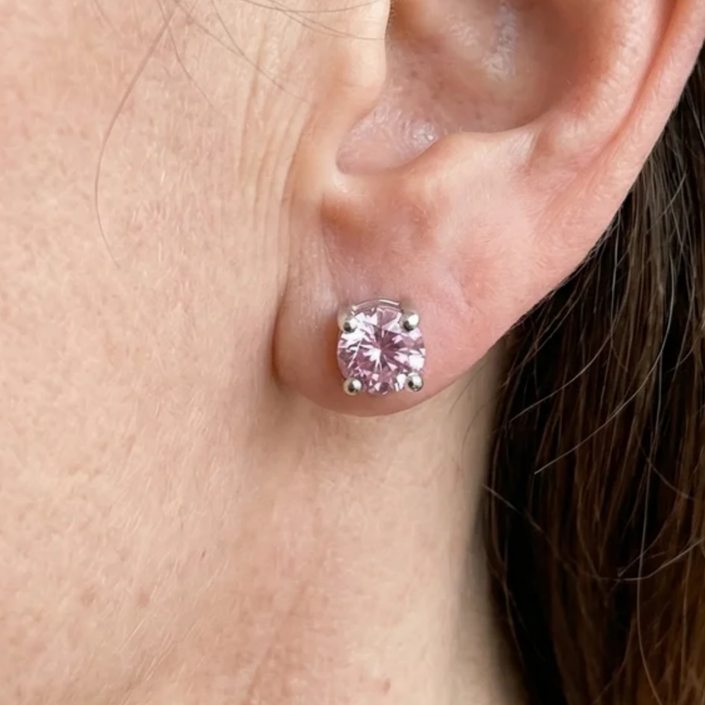 Boucles d'Oreilles Clou Saphir Rose Rond | Or Blanc