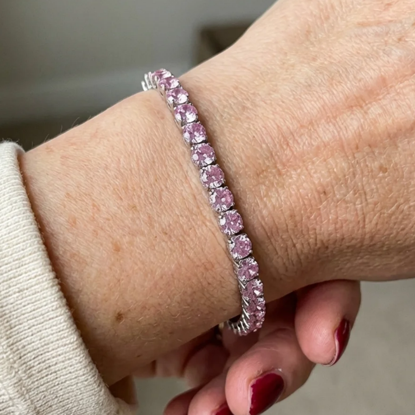 Bracelet Tennis Saphir Rose | Or Blanc