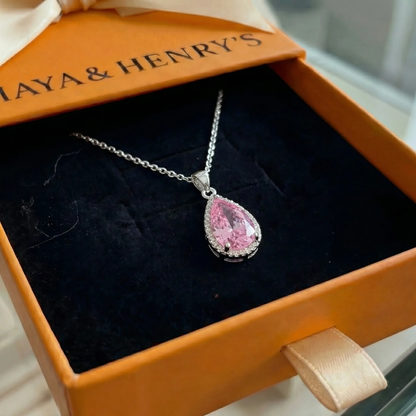 Collier Larme Rose | Or Blanc