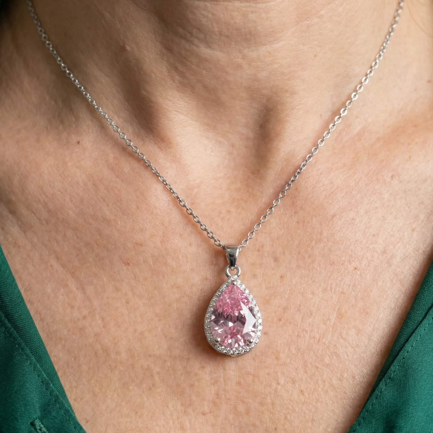 Collier Larme Rose | Or Blanc