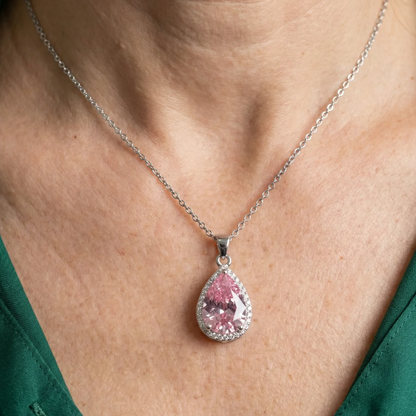 Collier Larme Rose | Or Blanc