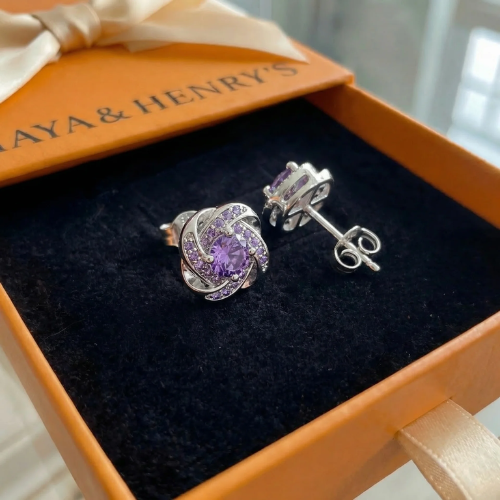 Boucles d'Oreilles Nœud Cristal Violet | Or Blanc