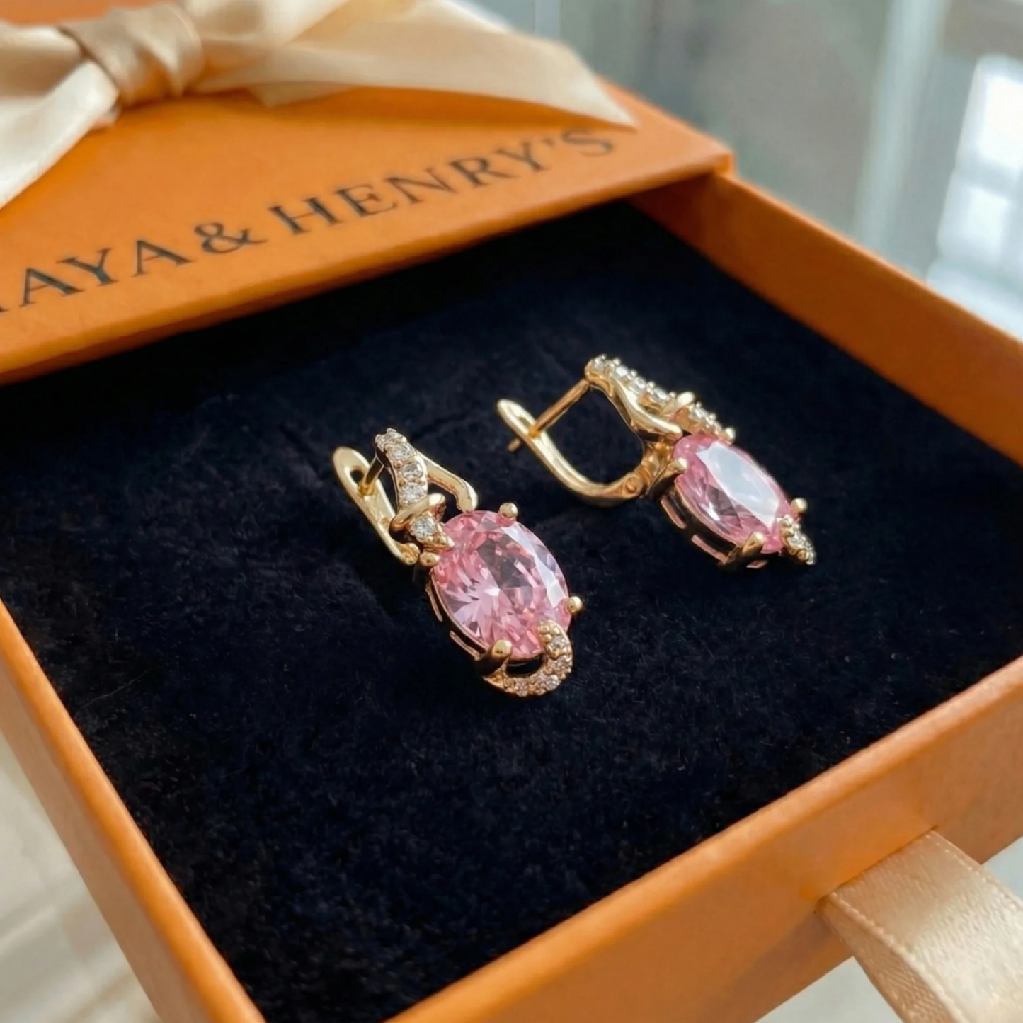 Boucles d'Oreilles Pendantes Aurore Rose | Or