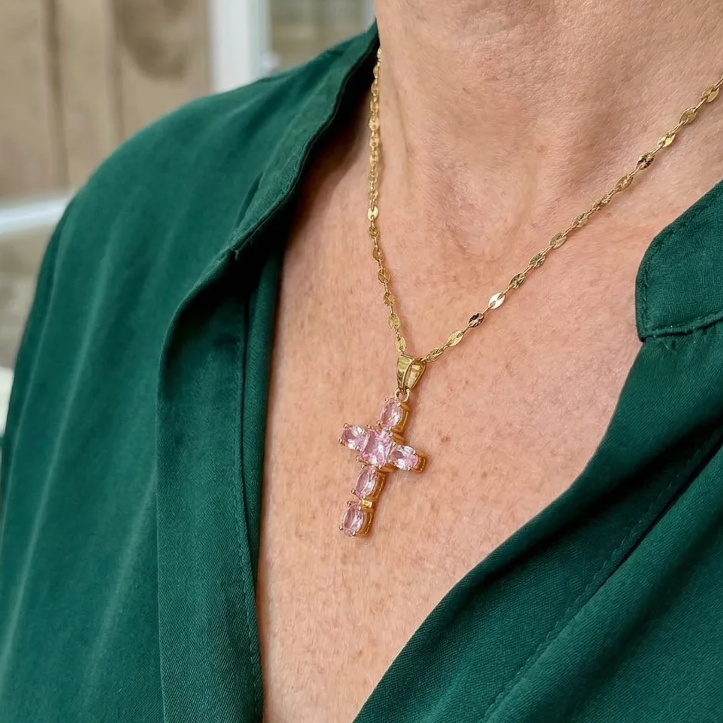 Collier Croix Foi Rose | Or
