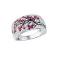 Bague Arbre Fleuri Rouge Rubis | Or Blanc