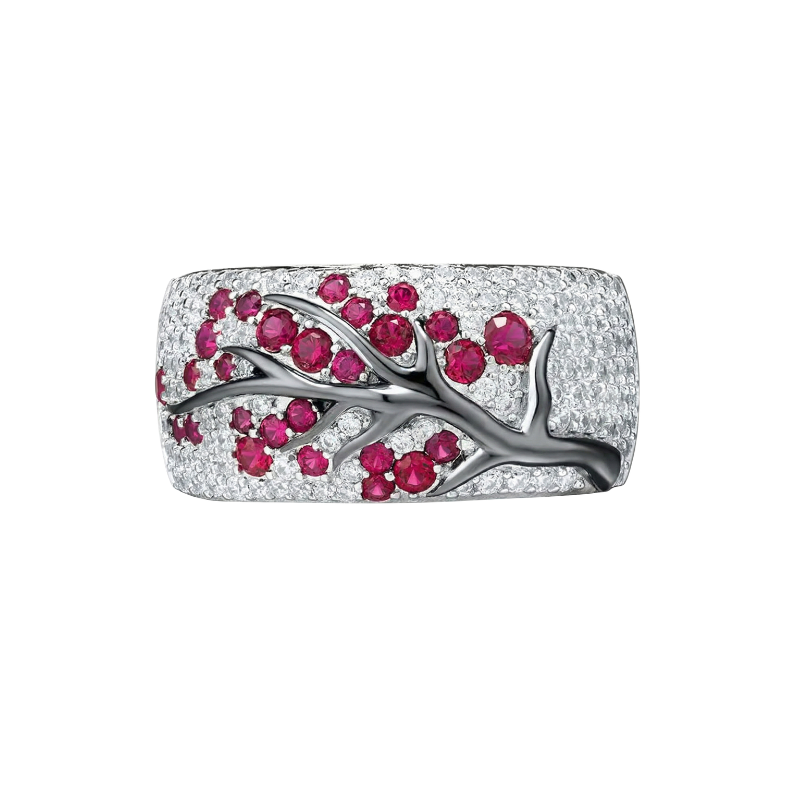 Bague Arbre Fleuri Rubis | Or Blanc