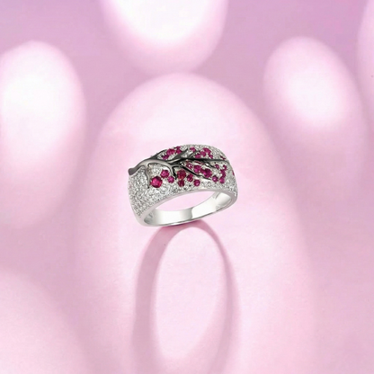 Bague Arbre Fleuri Rubis | Or Blanc