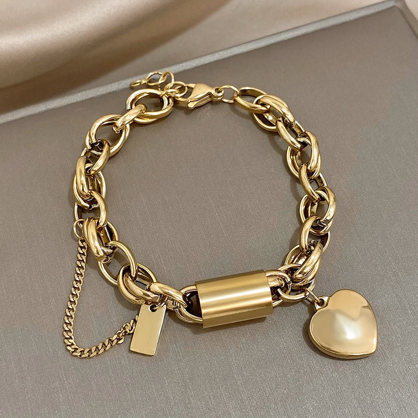 Bracelet Épais Cœur | Or Blanc
