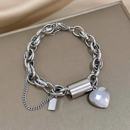 Bracelet Épais Cœur | Or Blanc