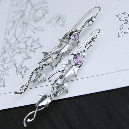 Boucles d'Oreilles Feuille Elfe Antique | Or Blanc