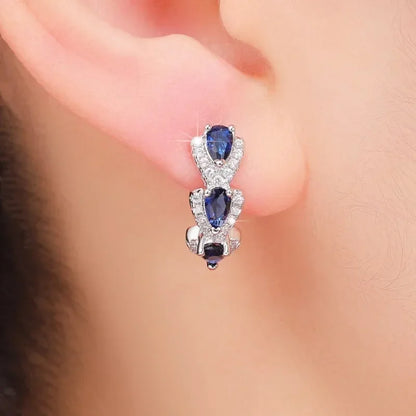 Boucles d'Oreilles Crête Saphir Royal | Or Blanc
