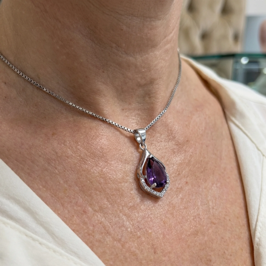 Collier Pendentif Croissant Selvara | Or Blanc