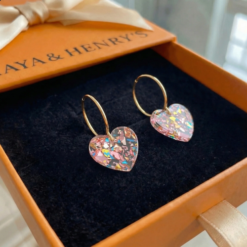 Boucles d'Oreilles Pendantes Cœur Prune Sucrée | Or