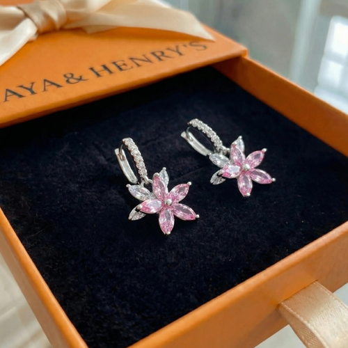 Boucles d'Oreilles Thalia Petalburst Rose | Or Blanc
