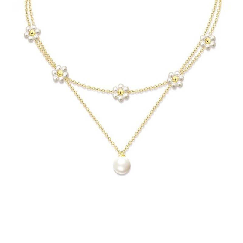 Collier Multicouches Perles Florales | Or