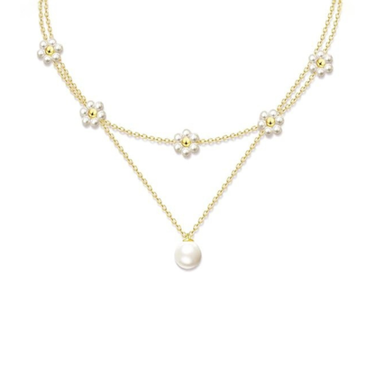 Collier Multicouches Perles Florales | Or