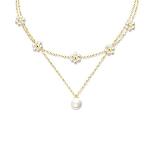 Collier Multicouches Perles Florales | Or