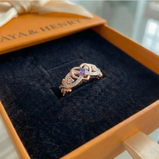 Bague Cœur Violet Or et Argent | Or Mixte