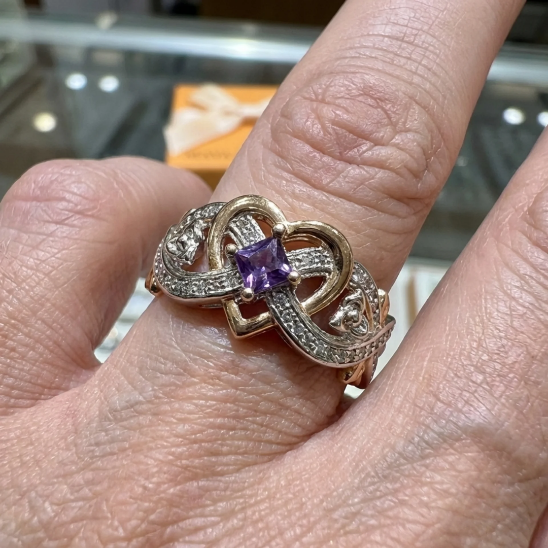 Bague Cœur Violet Or et Argent | Or Mixte