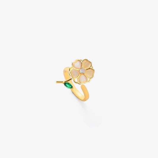 Bague Tournante Feuille Fleur Émeraude | Or