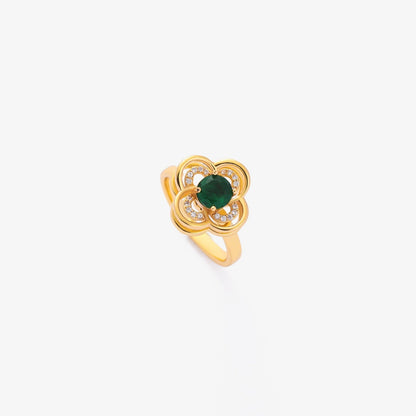Bague Tournante Halo Trèfle Émeraude | Or