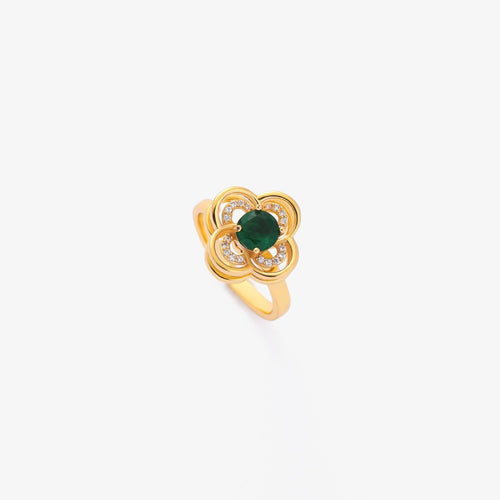 Bague Tournante Halo Trèfle Émeraude | Or