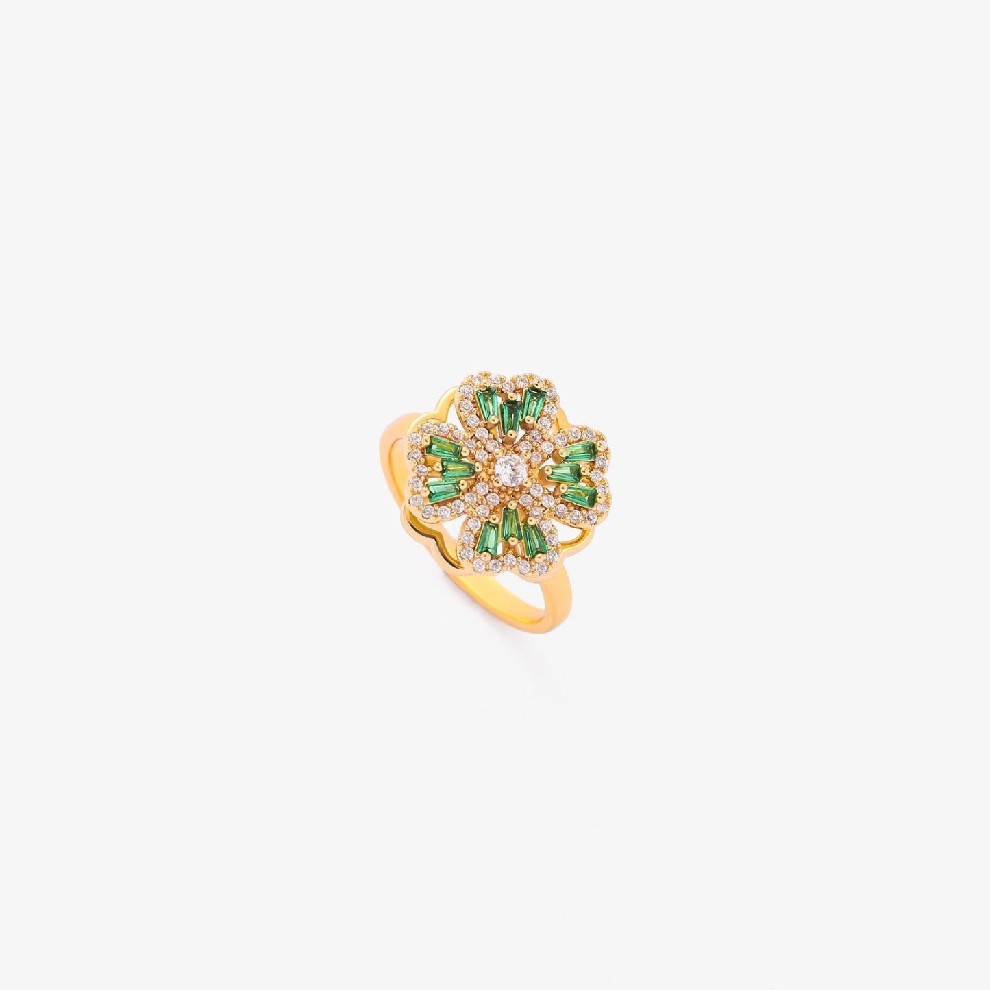 Bague Tournante Trèfle Émeraude | Or
