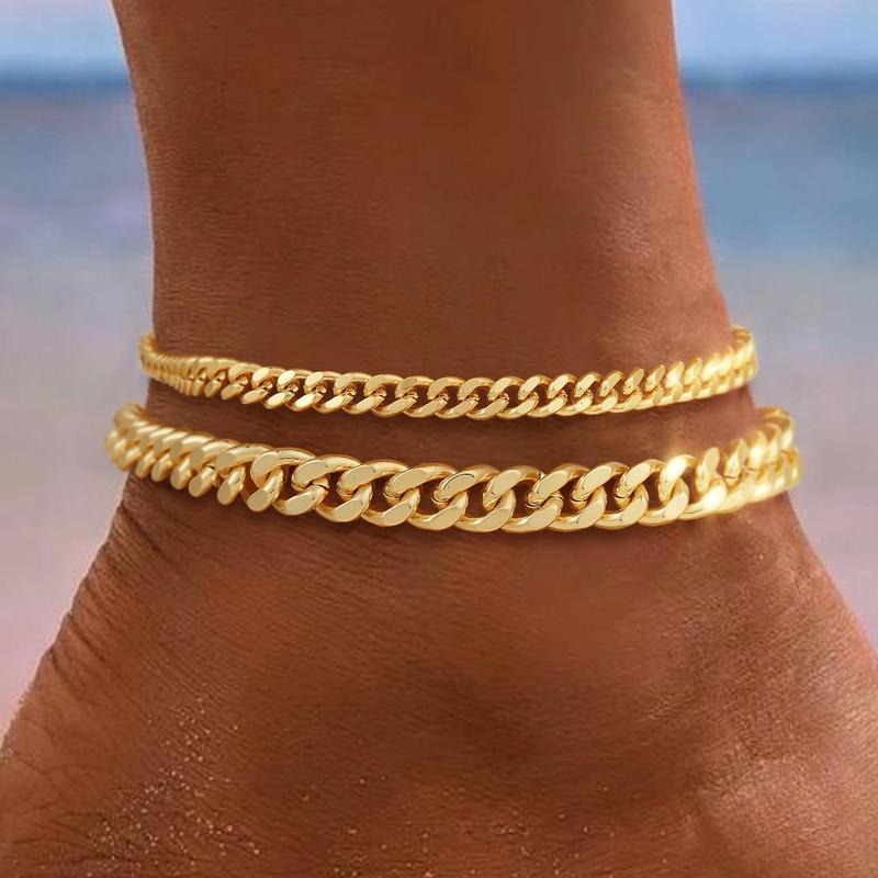 Bracelet de Cheville Maille Cubaine Superposé | Or