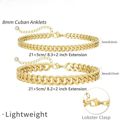 Bracelet de Cheville Maille Cubaine Superposé | Or