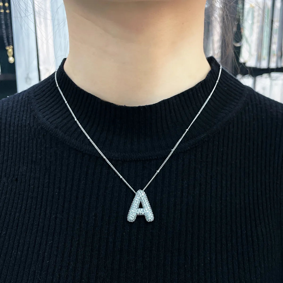 Parure Collier Initiales Bulle | Or Blanc